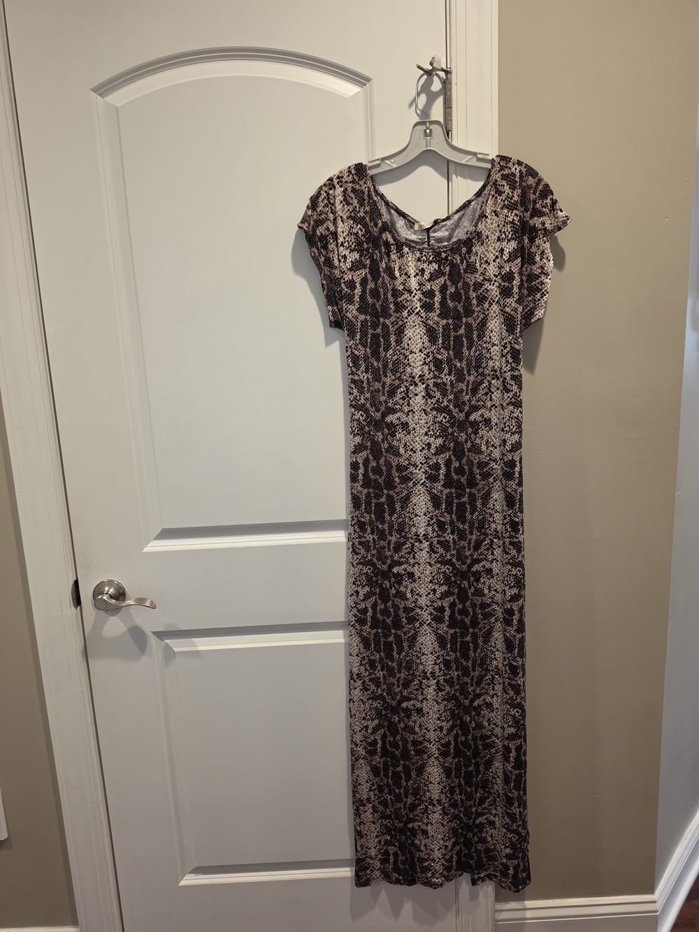 Snake Print Short Sleeve Maxi Dress - Brown/Beige Size Large